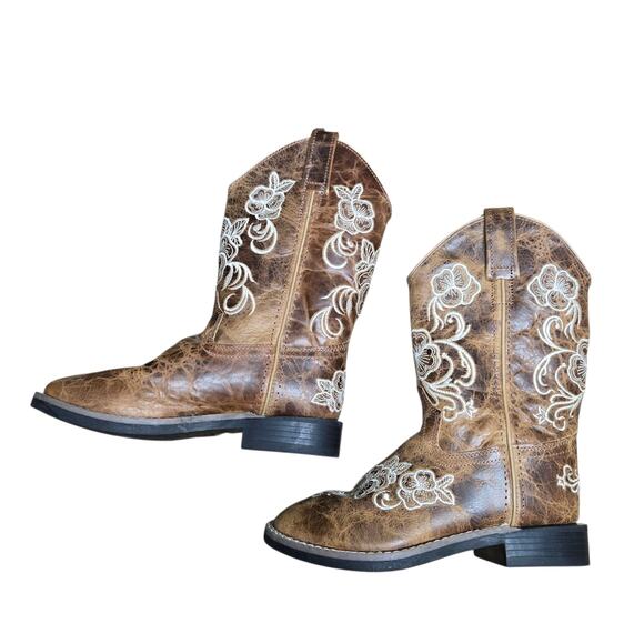 Shyanne Little Girl's Lasy Floral Embroidered Western Boots Square Toe Size: 2 - Picture 1 of 6